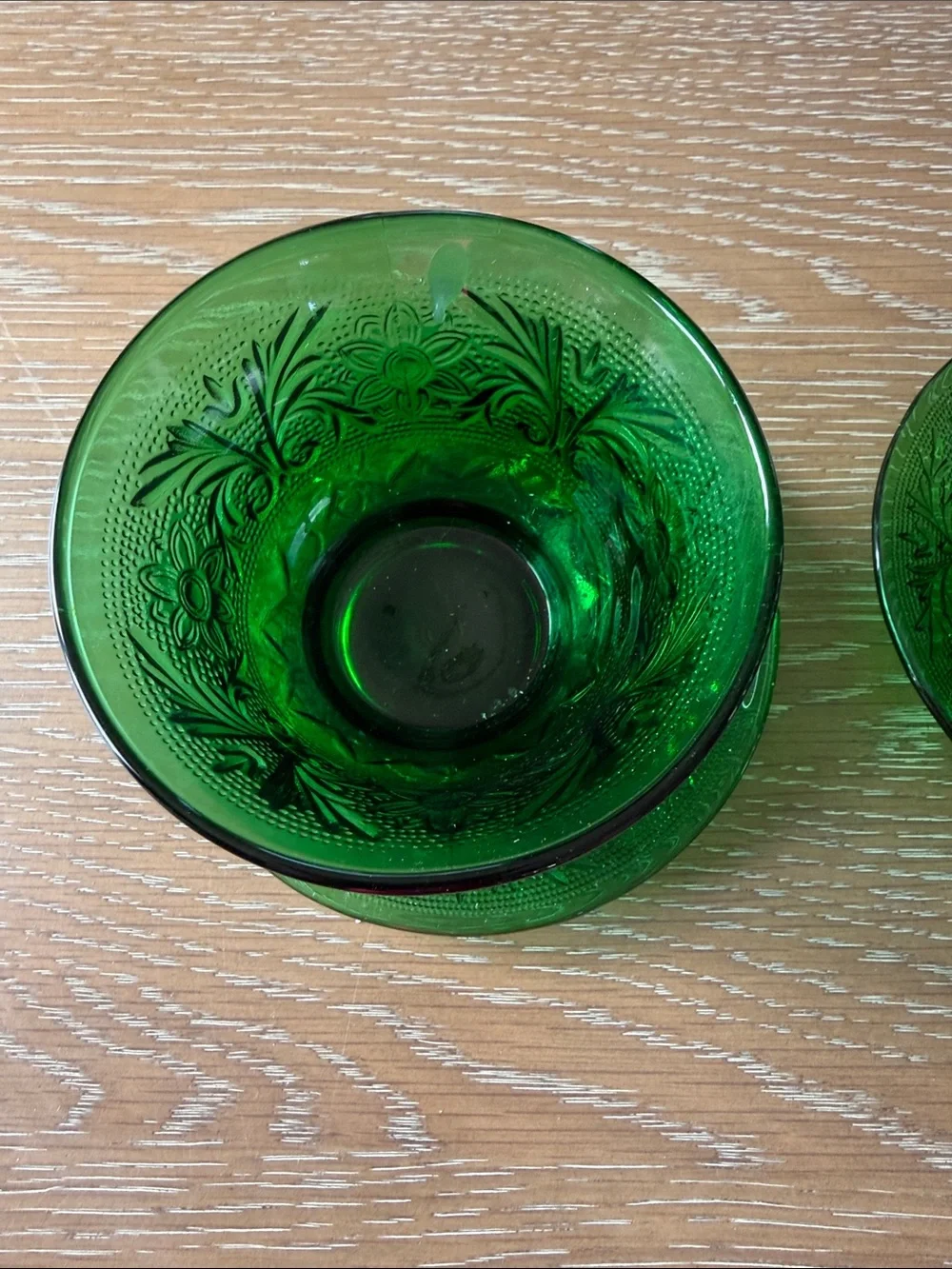 Anchor Hocking Vintage Emerald Green Pressed Glass Dessert Bowls and Plates Set